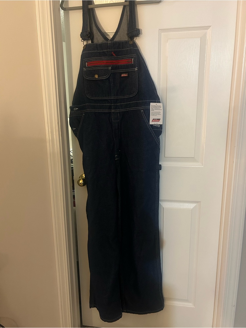 Dickies Men’s Dark Blue Denim Overalls with Red Trim